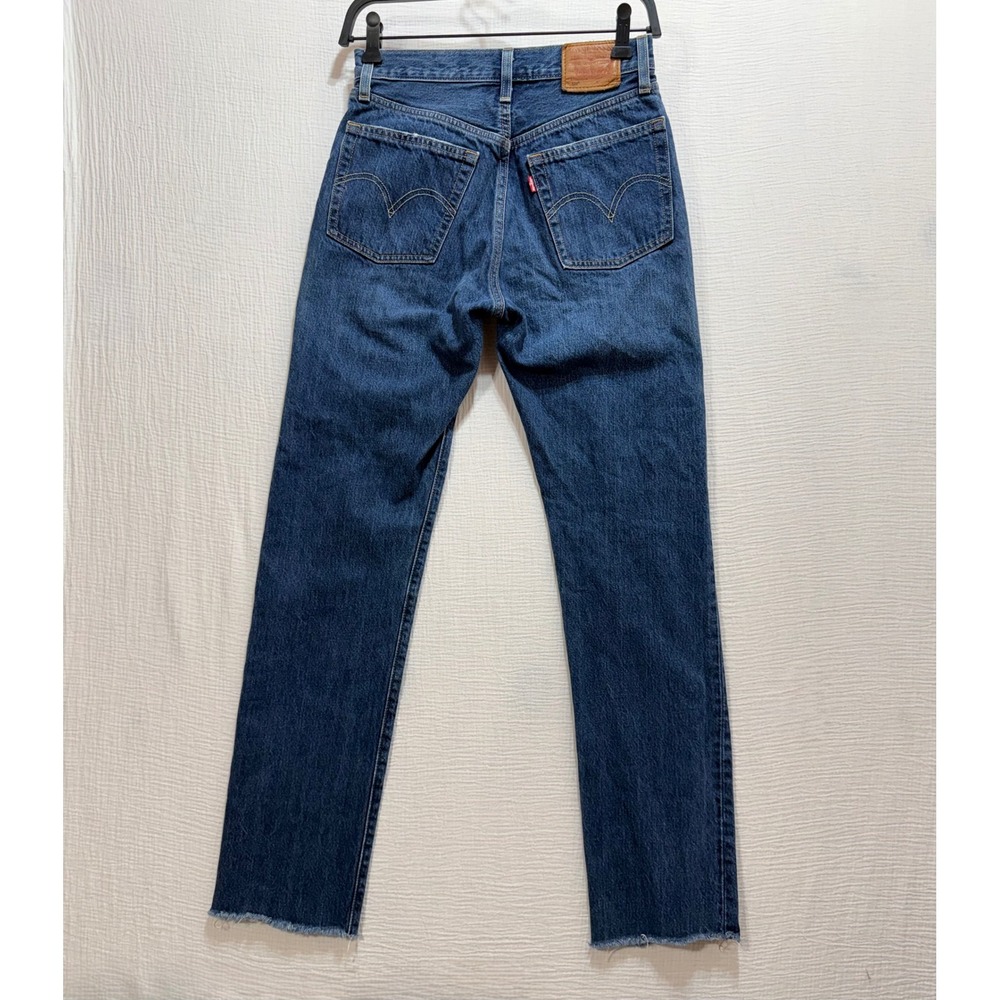 Levi's 501 Original Jeans Womens 25 Dark Wash Blue Raw Hem High Rise Button Fly